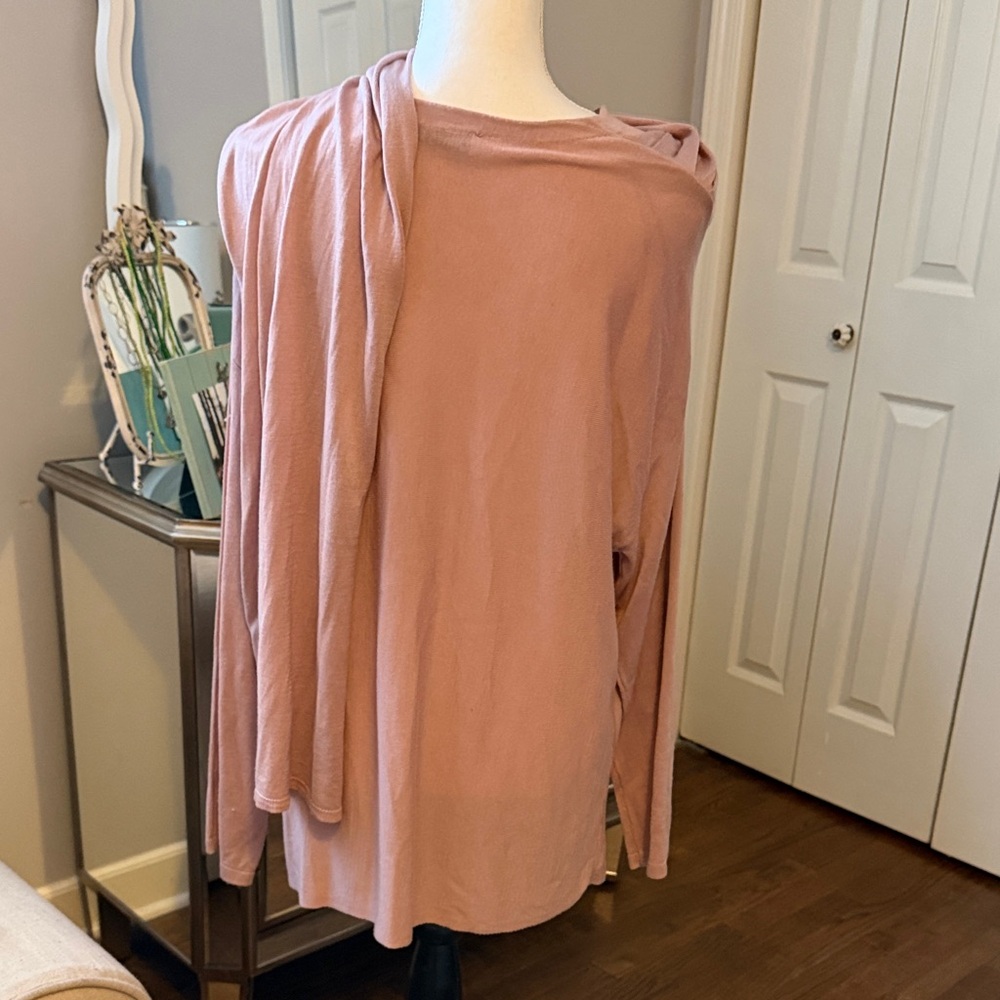 ZARA Blush Pink Knit Top w/ Attached Scarf - Lightweight & Lovely L-XL